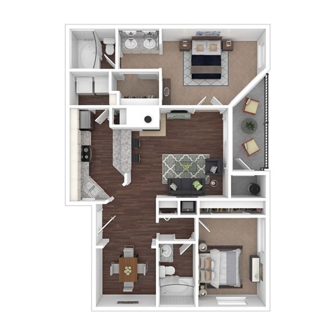 Floor plan for 2 beds, 2 baths, 1110 sqft